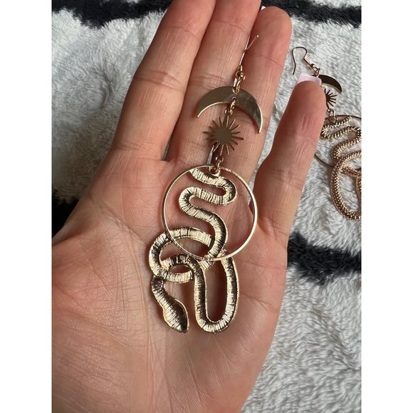 LAST ONE! Gold Moon Serpent Snake Earrings - Picture 3 of 3